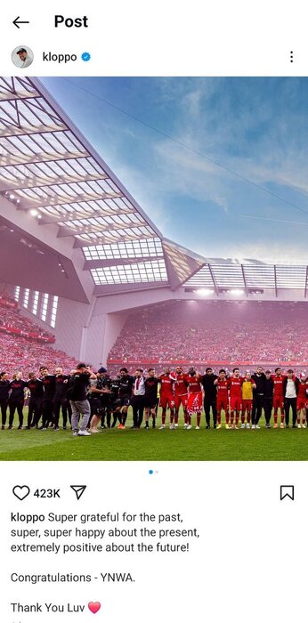 پیام احساسی کلوپ پس از قهرمانی لیورپول + عکس