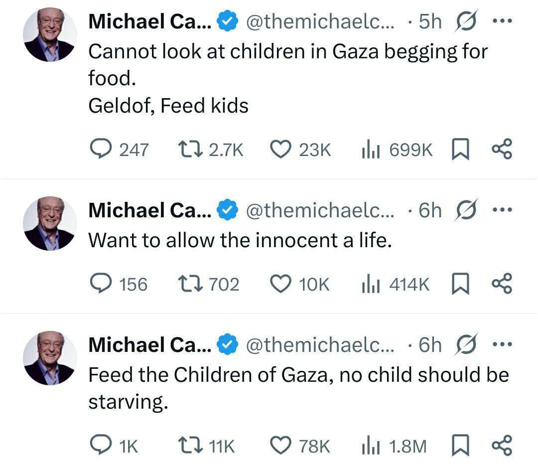 مایکل کین: به کودکان غزه غذا بدهید
