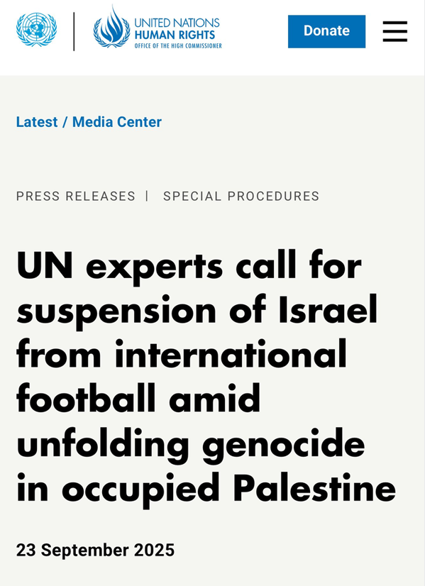 درخواست سازمان ملل از فیفا و یوفا برای تعلیق فوتبال رژیم صهیونیستی درخواست سازمان ملل از فیفا و یوفا برای تعلیق فوتبال رژیم صهیونیستی